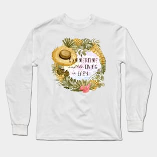 Summertime Living is Easy Tropical Boho Floral Wreath Long Sleeve T-Shirt